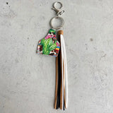 Cow Print Cattle Tag Keychain Western Farm Animal Cow Show Tag and Tassel