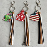 Cow Print Cattle Tag Keychain Western Farm Animal Cow Show Tag and Tassel