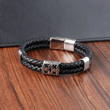 Cowhide Men Stainless Steel Braided Leather Multilayer Bracelet