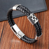 Cowhide Men Stainless Steel Braided Leather Multilayer Bracelet
