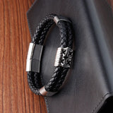 Cowhide Men Stainless Steel Braided Leather Multilayer Bracelet
