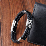 Cowhide Men Stainless Steel Braided Leather Multilayer Bracelet