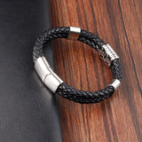 Cowhide Men Stainless Steel Braided Leather Multilayer Bracelet