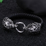 Double Lion Heads Cowhide Bracelet Gothic Wrap Leather Strap Men's Bracelets