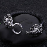 Double Lion Heads Cowhide Bracelet Gothic Wrap Leather Strap Men's Bracelets
