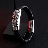 Woven Cowhide Men's Leather Bracelet Vintage Steel Jewelry