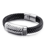 Woven Cowhide Men's Leather Bracelet Vintage Steel Jewelry