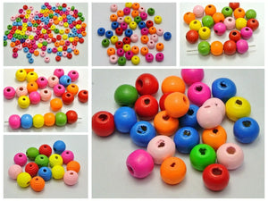 Bright Candy Colour Wood Beads 4-14mm Round Spacer DIY Craft Mixed