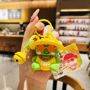 Crazy Zoo Straw Hat Panda Cat Keyring Music Animal Doll Pendant Keychain