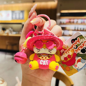 Crazy Zoo Straw Hat Panda Cat Keyring Music Animal Doll Pendant Keychain