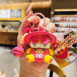 Crazy Zoo Straw Hat Panda Cat Keyring Music Animal Doll Pendant Keychain