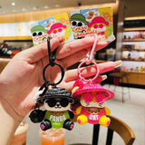 Crazy Zoo Straw Hat Panda Cat Keyring Music Animal Doll Pendant Keychain