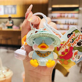 Crazy Zoo Straw Hat Panda Cat Keyring Music Animal Doll Pendant Keychain