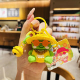 Crazy Zoo Straw Hat Panda Cat Keyring Music Animal Doll Pendant Keychain