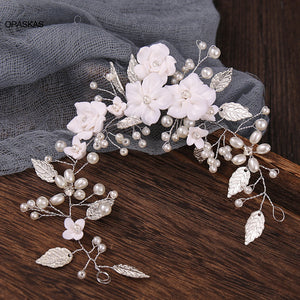 Cream Flower Hairband Wedding Pearls Head Accessories