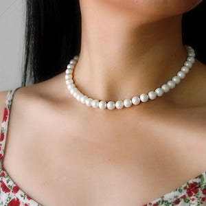 8mm Shell Pearl Wedding Necklace S925 Sterling Silver Chain Women