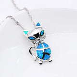 Opal Love Animal Cat Pendant Necklace for Kids
