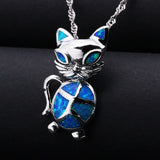 Opal Love Animal Cat Pendant Necklace for Kids