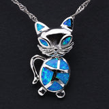 Opal Love Animal Cat Pendant Necklace for Kids