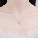 Diamond V Letter Pendant Necklace Sterling Silver Moissanite Necklace