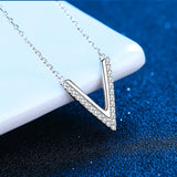 Diamond V Letter Pendant Necklace Sterling Silver Moissanite Necklace
