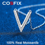 Diamond V Letter Pendant Necklace Sterling Silver Moissanite Necklace