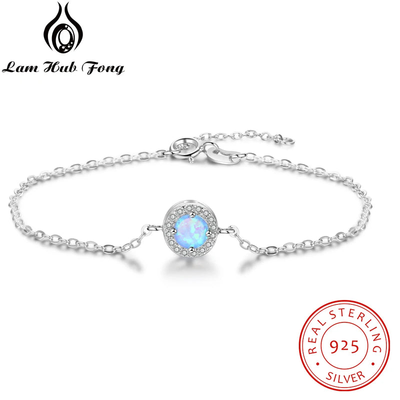 Opal Stone Bracelet 925 Silver Chain CZ Fine Jewelry