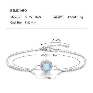Opal Stone Bracelet 925 Silver Chain CZ Fine Jewelry