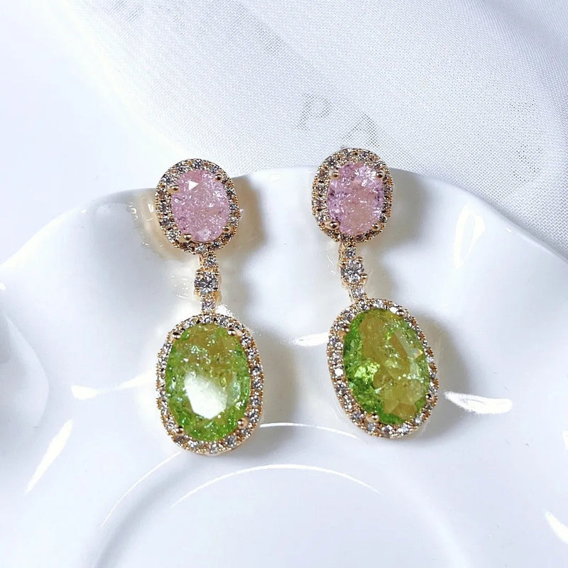 Elegant CZ Drop Earrings 14K Silver Geometric Dangle Wedding Engagement
