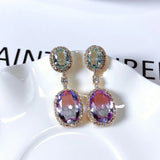 Elegant CZ Drop Earrings 14K Silver Geometric Dangle Wedding Engagement