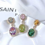 Elegant CZ Drop Earrings 14K Silver Geometric Dangle Wedding Engagement
