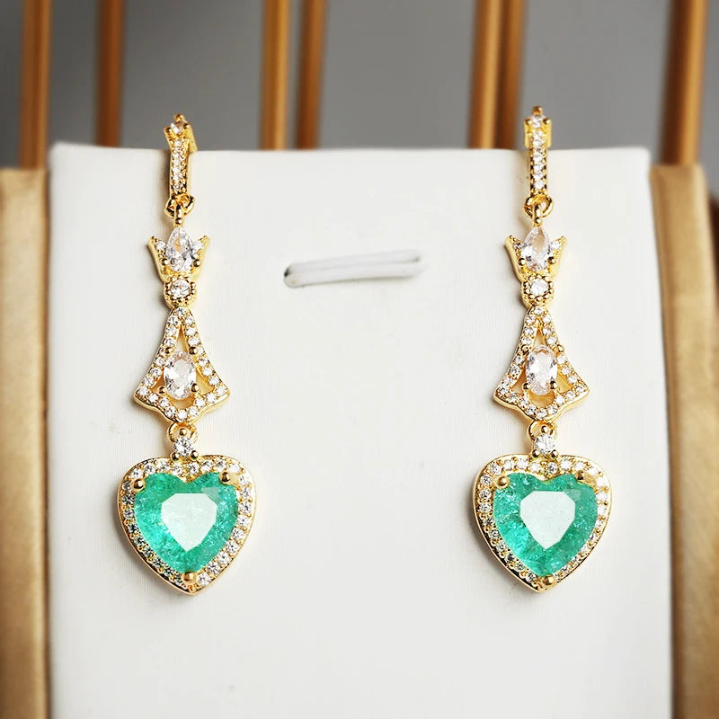 Elegant 18K Paraiba Sapphire Heart Earrings with Diamonds
