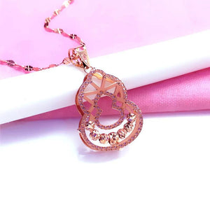 Chinese Style Purple Gourd Pendant Necklace 14K Rose Plated