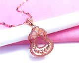 Chinese Style Purple Gourd Pendant Necklace 14K Rose Plated