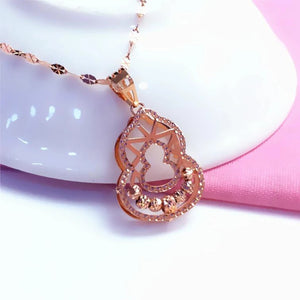 Chinese Style Purple Gourd Pendant Necklace 14K Rose Plated