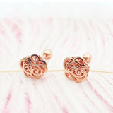 Purple Plated Rose Gold Geometric Flower Earrings