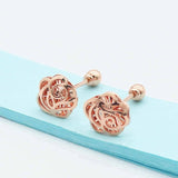 Purple Plated Rose Gold Geometric Flower Earrings