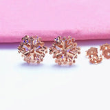Purple Snowflake Ear Studs - 14K Rose Earrings for Women