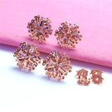 Purple Snowflake Ear Studs - 14K Rose Earrings for Women