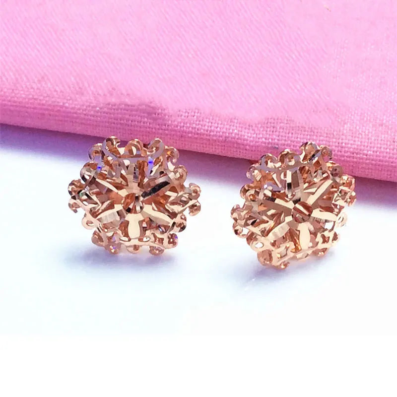 Purple Snowflake Ear Studs - 14K Rose Earrings for Women