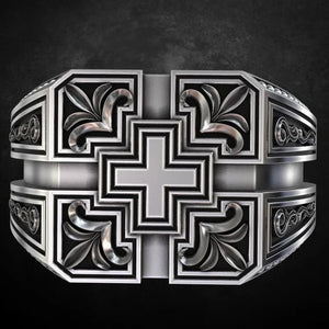 Vintage Thai Silver Christian Cross Men's Ring Gift