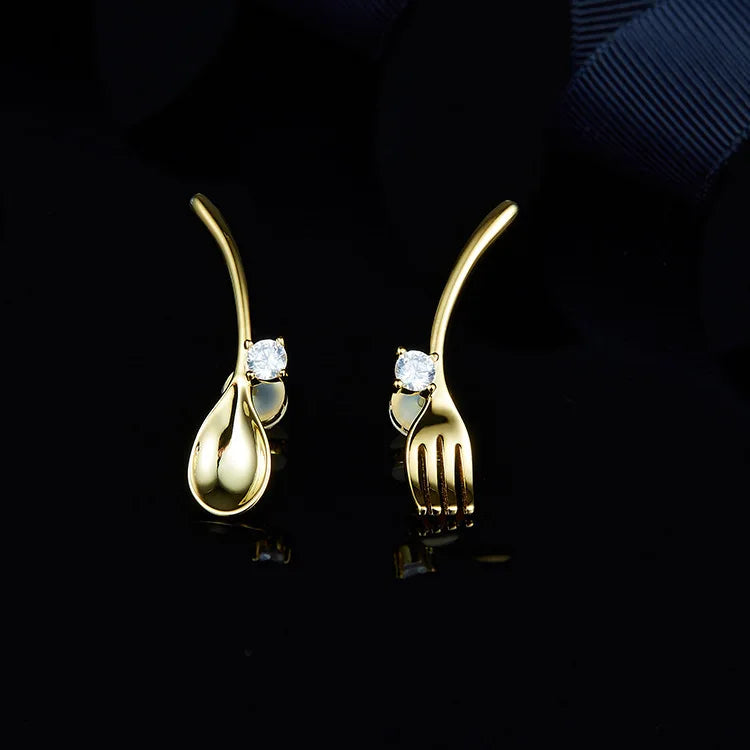 925 Silver Diamond Dessert Tableware Stud Earrings
