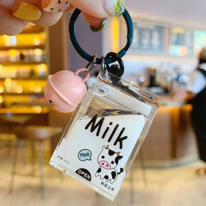 Acrylic Milk Drinks Keychain Moving Liquid Key Chain for Kids Bag Pendant Toys