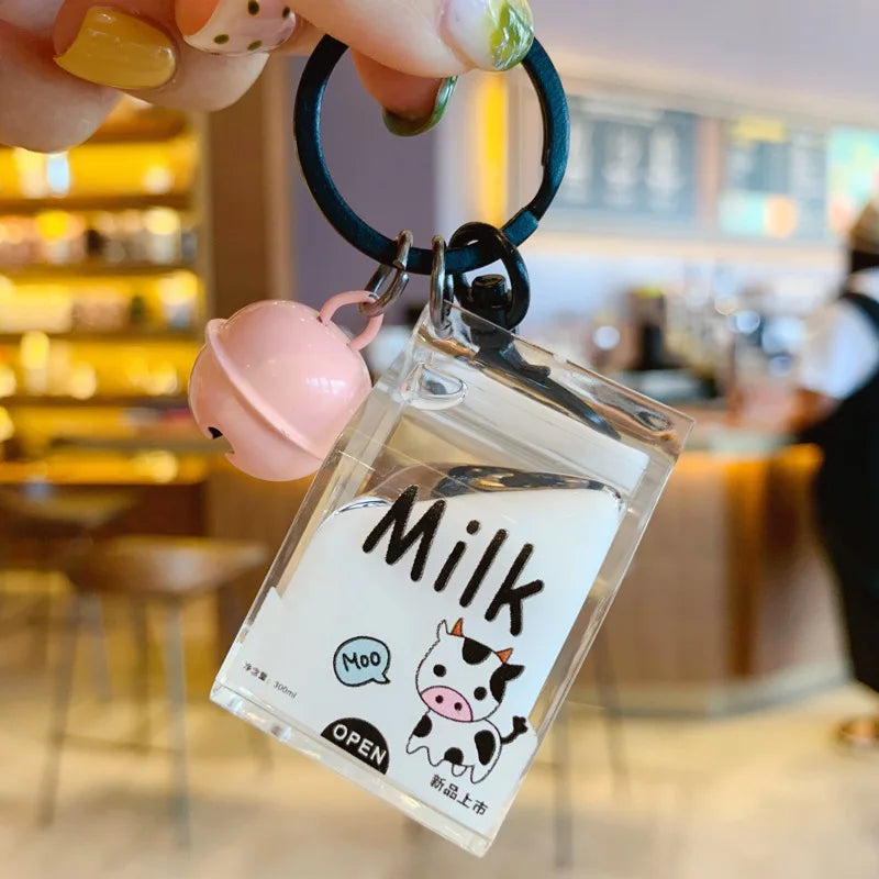 Acrylic Milk Drinks Keychain Moving Liquid Key Chain for Kids Bag Pendant Toys