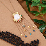 Vintage Hotan Jade Tassel Necklace Enamel Inlay Wedding Jewelry