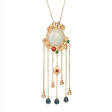 Vintage Hotan Jade Tassel Necklace Enamel Inlay Wedding Jewelry