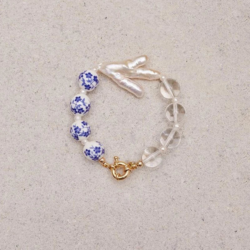 Unique Ceramic Bead Bracelet Transparent Bangle Man Women Pearl Jewelry