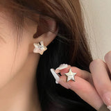 925 Silver Asymmetric Shell Star Stud Earrings Women