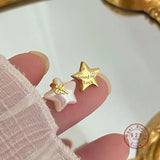 925 Silver Asymmetric Shell Star Stud Earrings Women