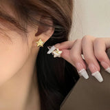 925 Silver Asymmetric Shell Star Stud Earrings Women
